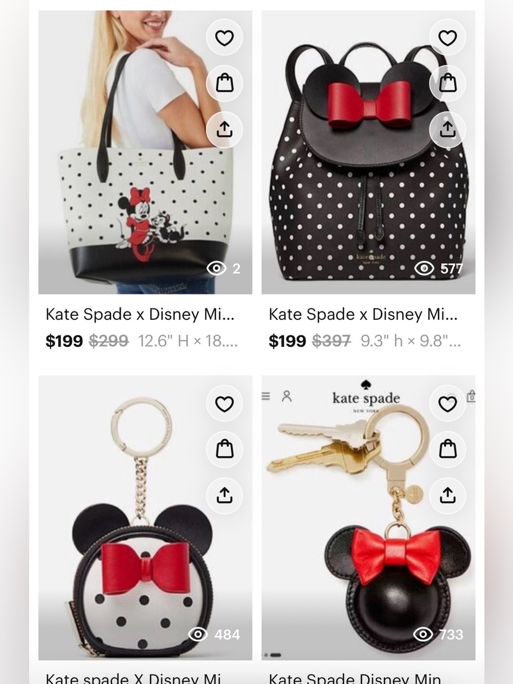 Kate Spade x Disney Minnie Mouse Flap Black Backpack K4642 Red Bow - EUC $379 - Picture 9 of 9